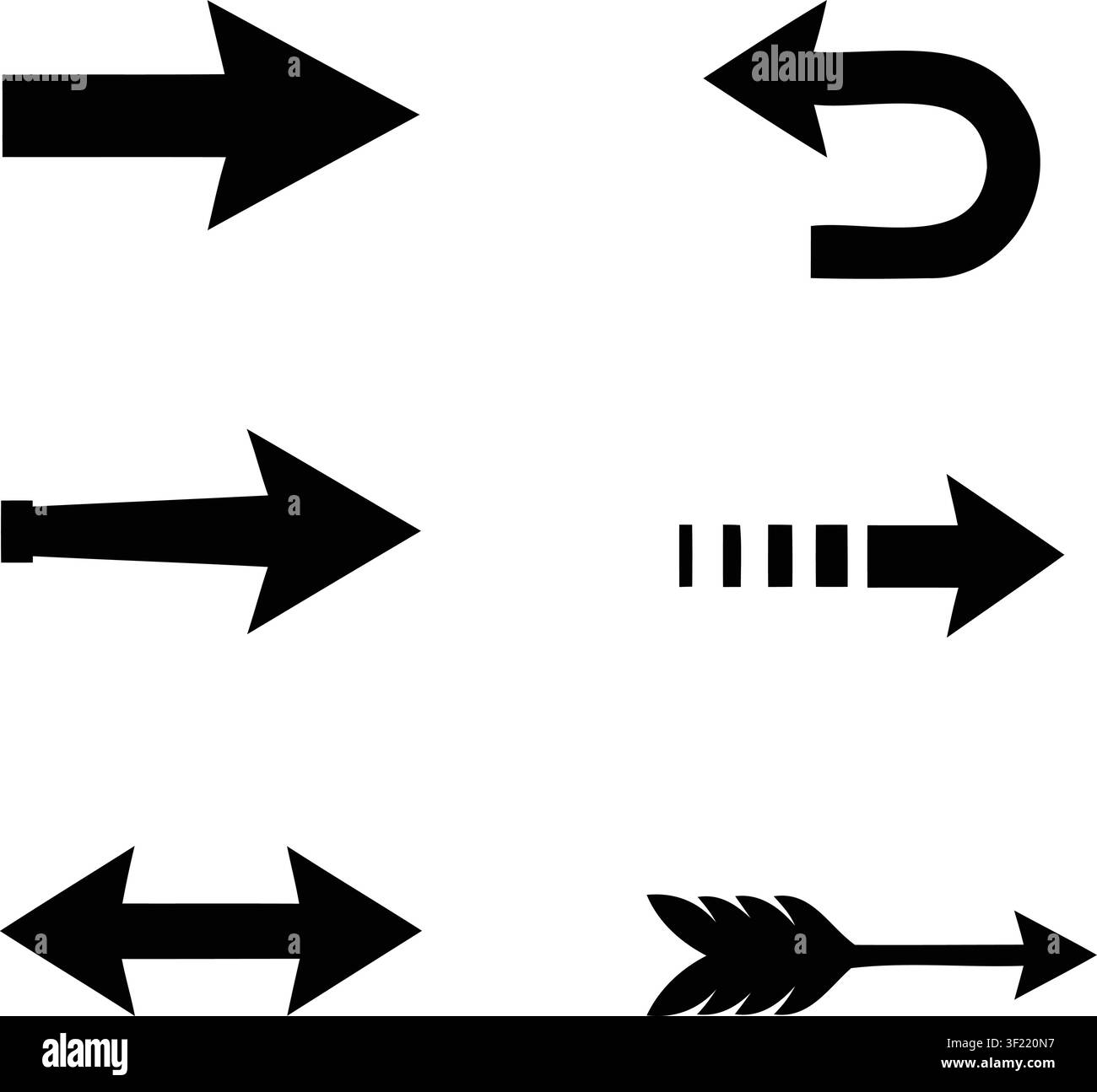 Various black arrow shapes vector silhouettes set on white background Stock Vector