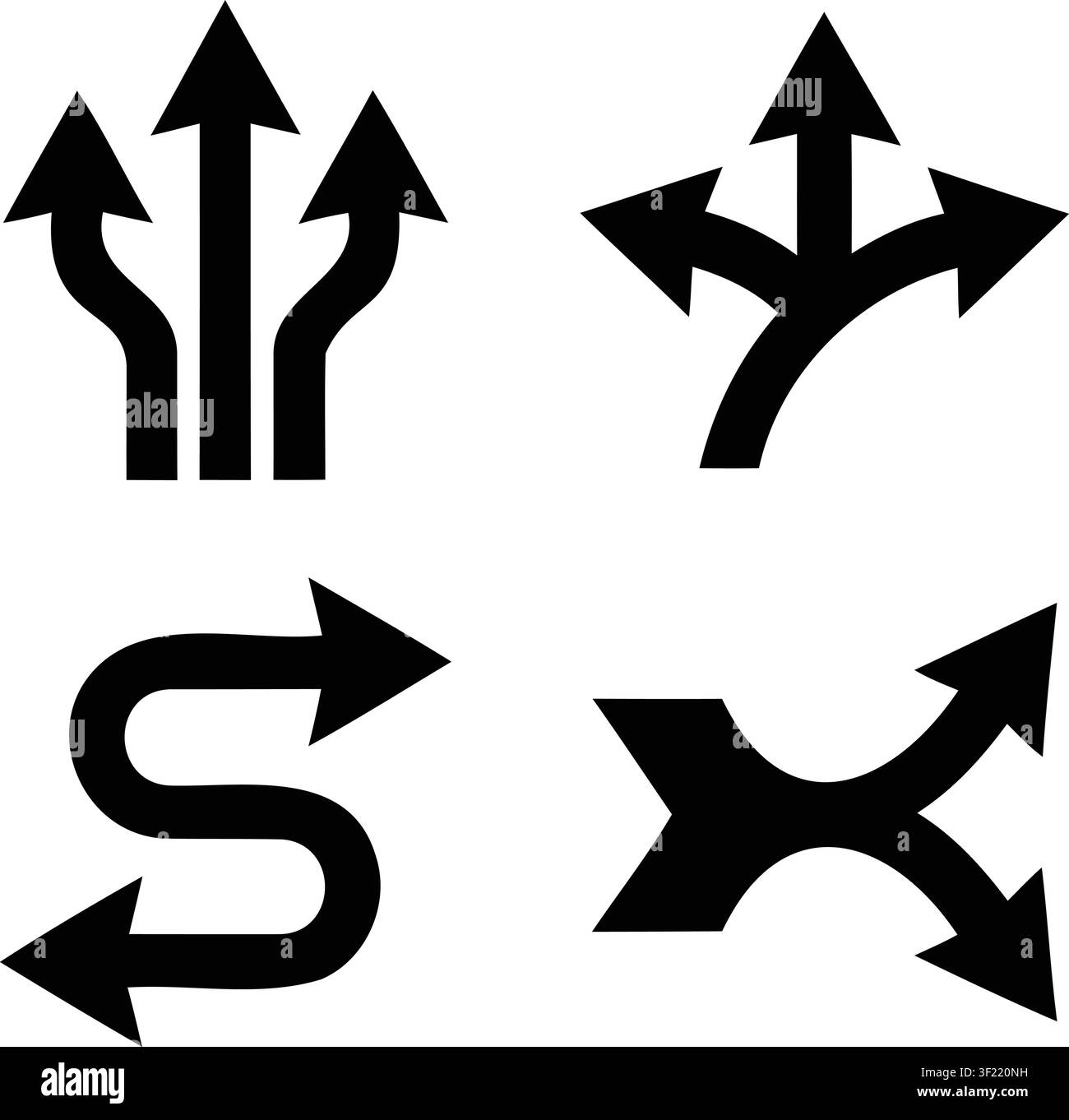 Three and two way arrow icon vector illustration silhouette set Stock Vector
