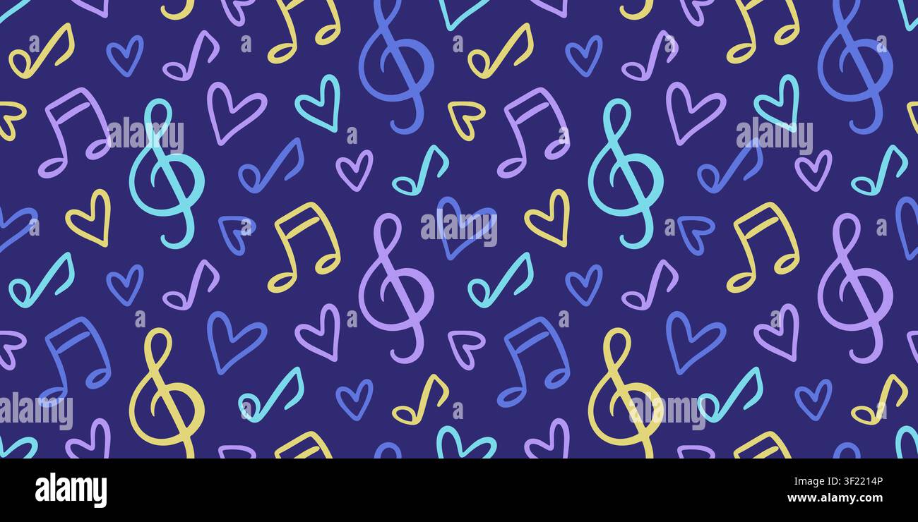 Neon music vector seamless pattern with notes Stock Vector
