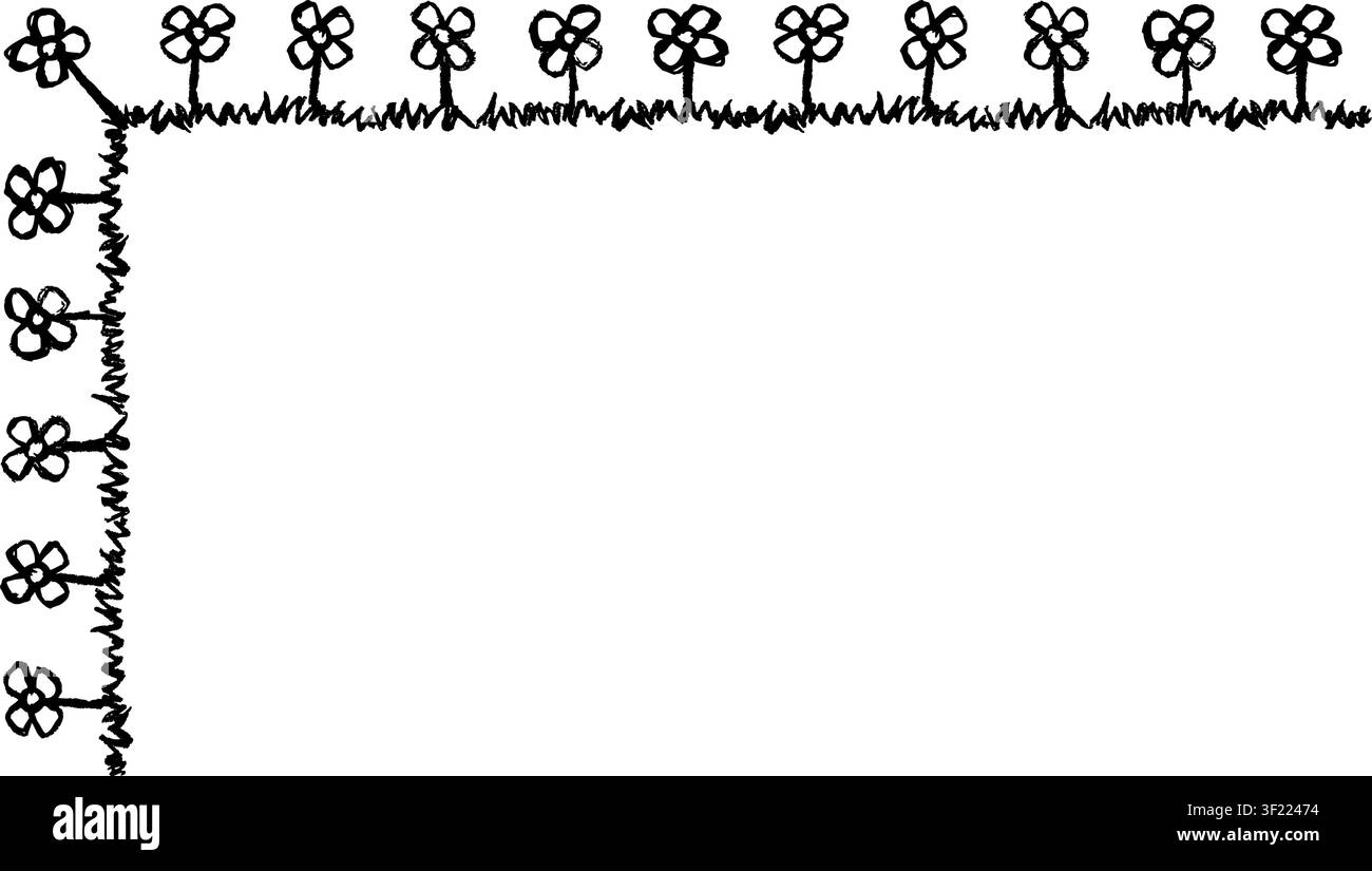 Rectangular frame made with daisies from hand-drawn sketches to give your vector designs a "handmade" touch. Stock Vector