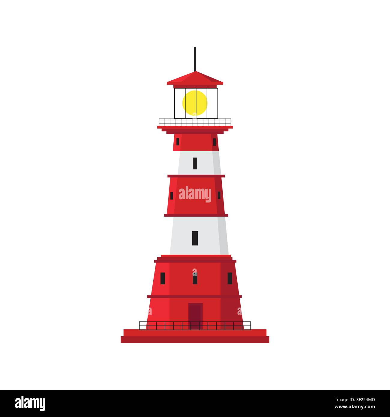 Red and white striped lighthouse, flat vector illustration Stock Vector