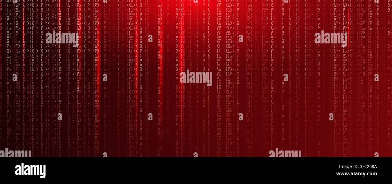Red binary code digital technology data matrix background. Vertical glowing number streams visualize cybersecurity, programming, encryption. Cyber Stock Vector
