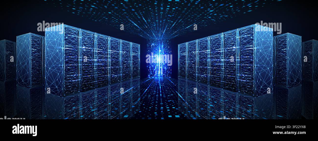 Servers illuminated, in digital environment, with servers,  Stock Vector