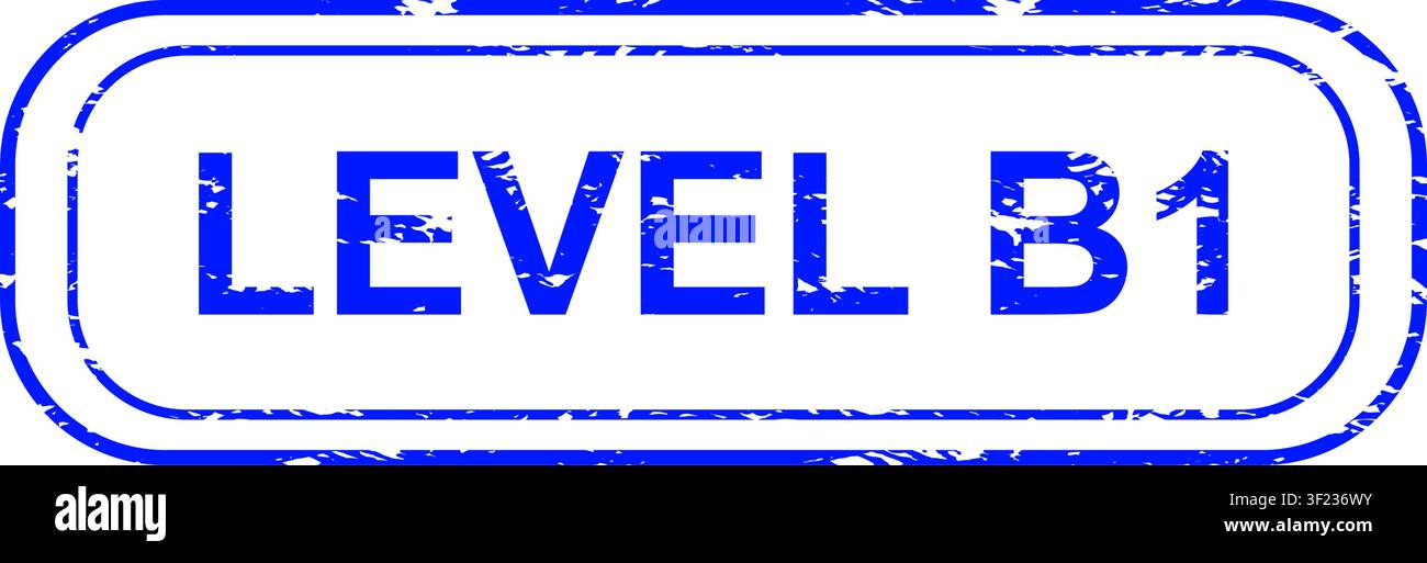 Blue level B1 vector illustration with distressed rounded-rectangle stamp on white background Stock Vector