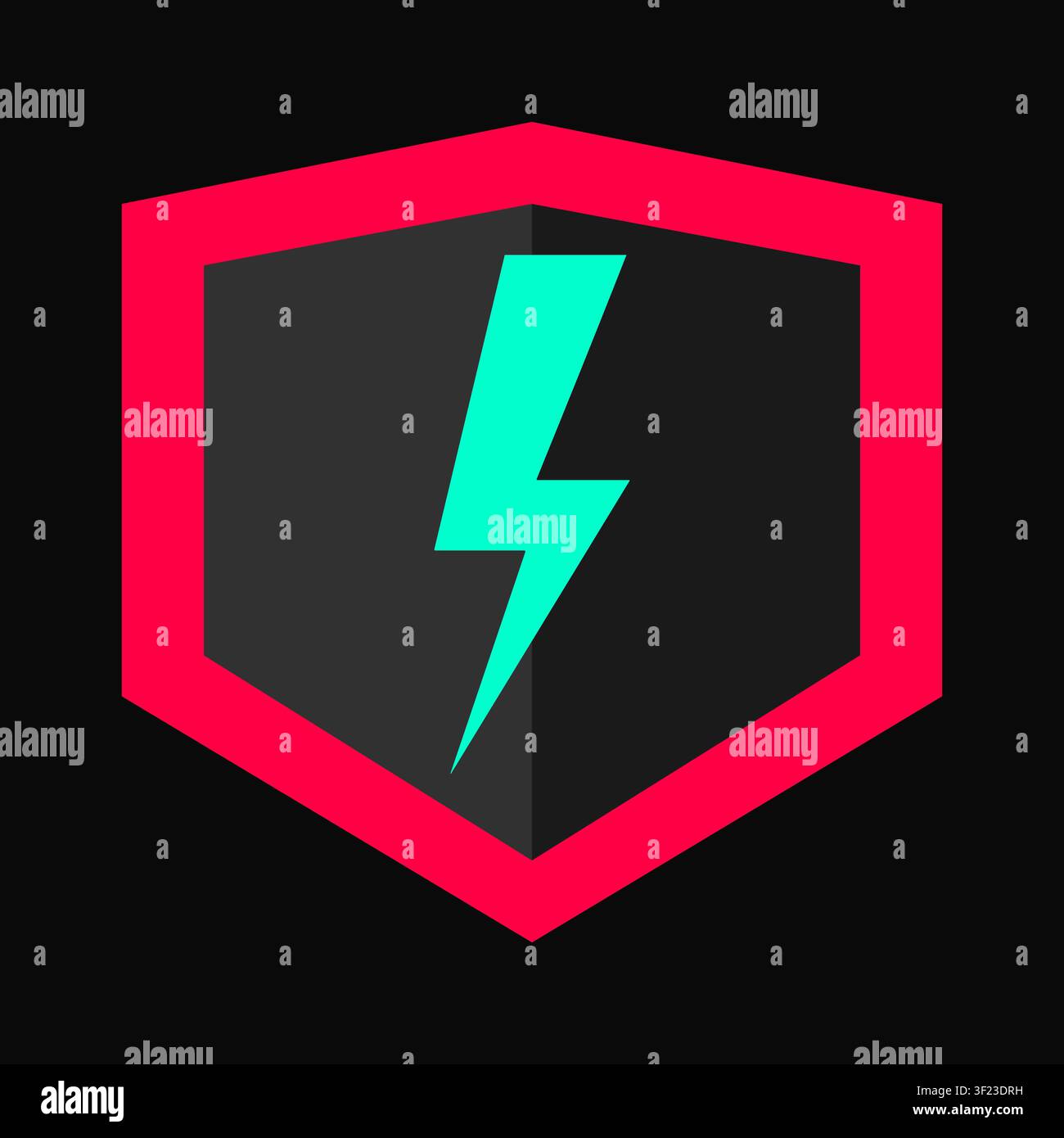 Lightning bolt icon inside a shield emblem with lightning electric strength protection security Stock Vector