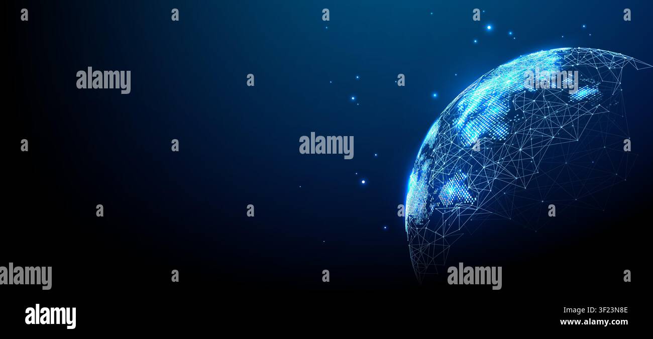 Global network connects digital world with glowing data lines  Stock Vector