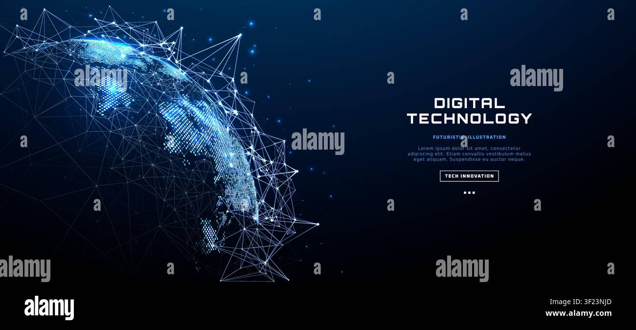 Digital network globe with connected dots and lines. Stock Vector