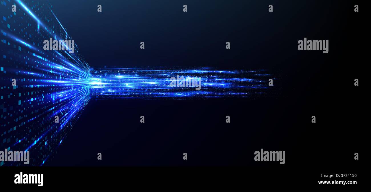 Big data stream with glowing blue particles. Digital network Stock Vector