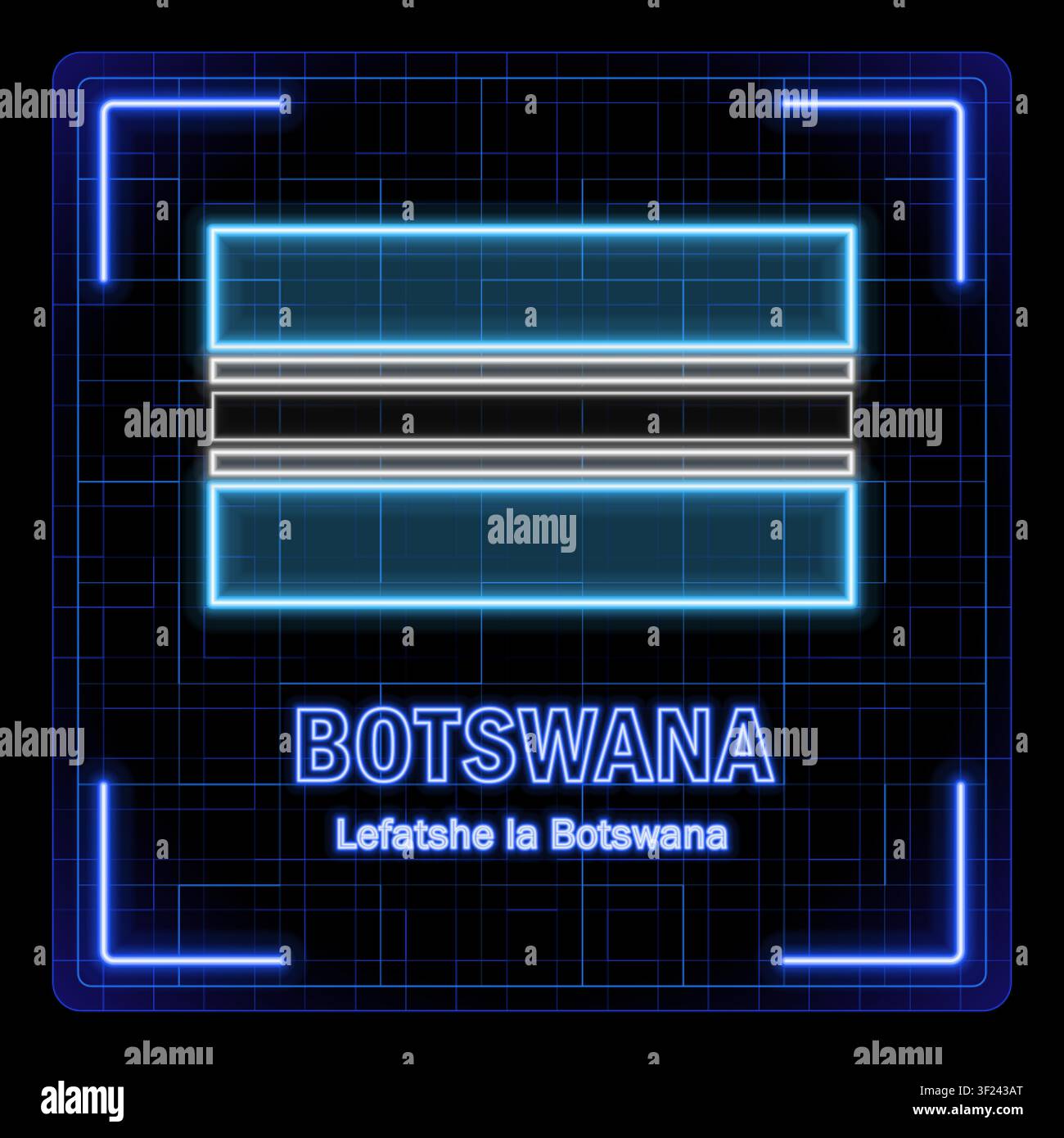 Botswana flag, symbol in a tech neon cyber data concept, editable strokes flag collection, bright neon design. Stock Vector