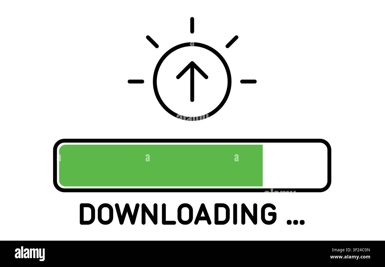 Green progress loading bar vector icon with downloading text Stock Vector