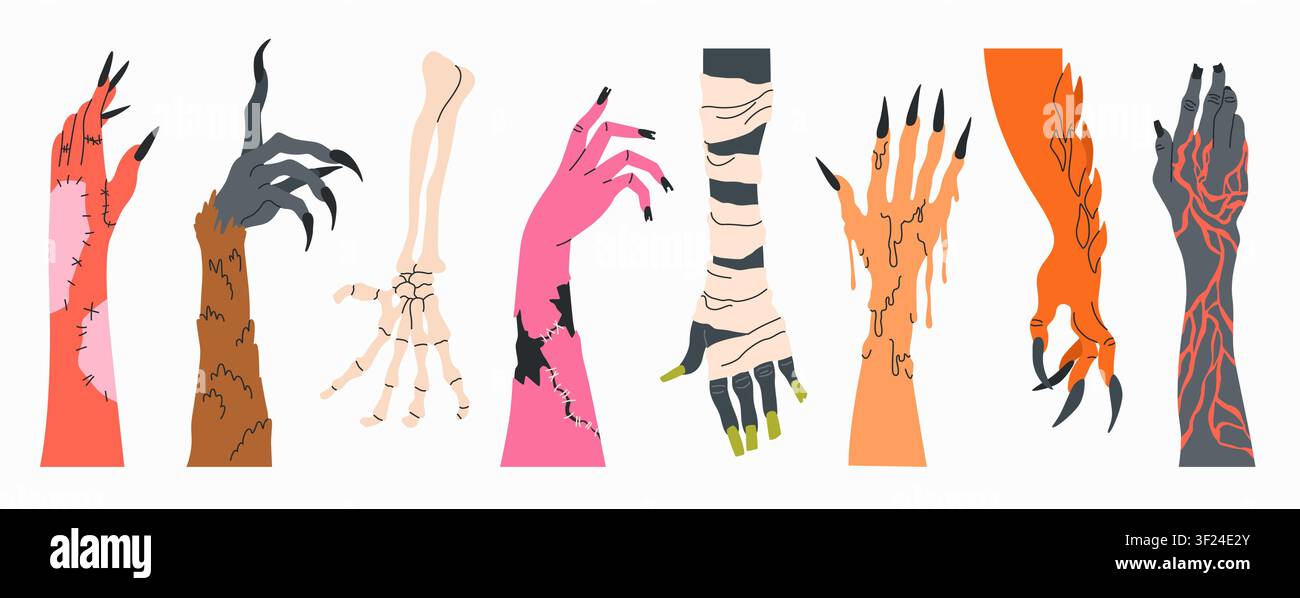 Halloween monster hands collection. Isolated claws Stock Vector