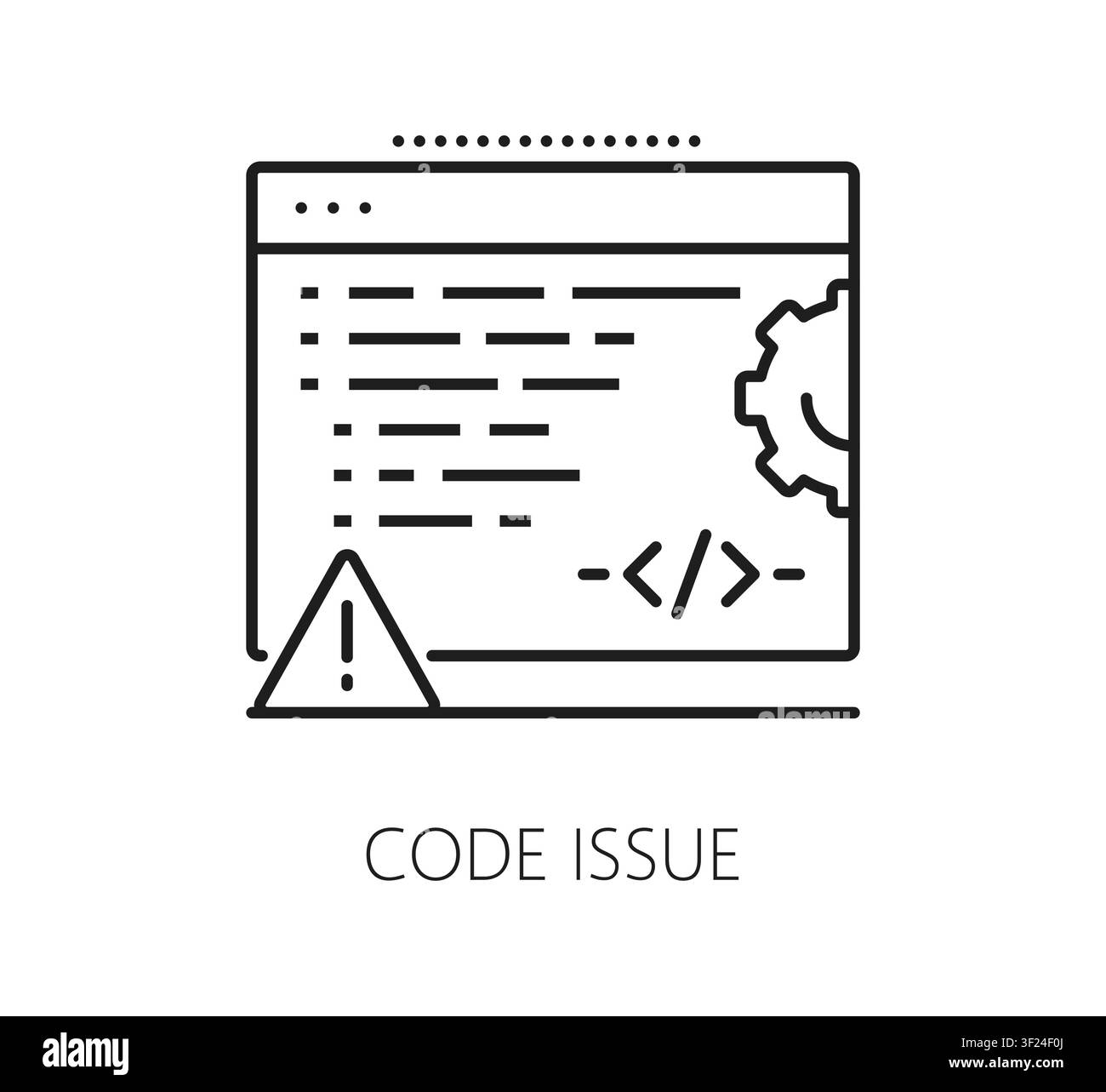 Software code issue program code line icon. Application programing linear sign, software code development icon. Program startup symbol Stock Vector