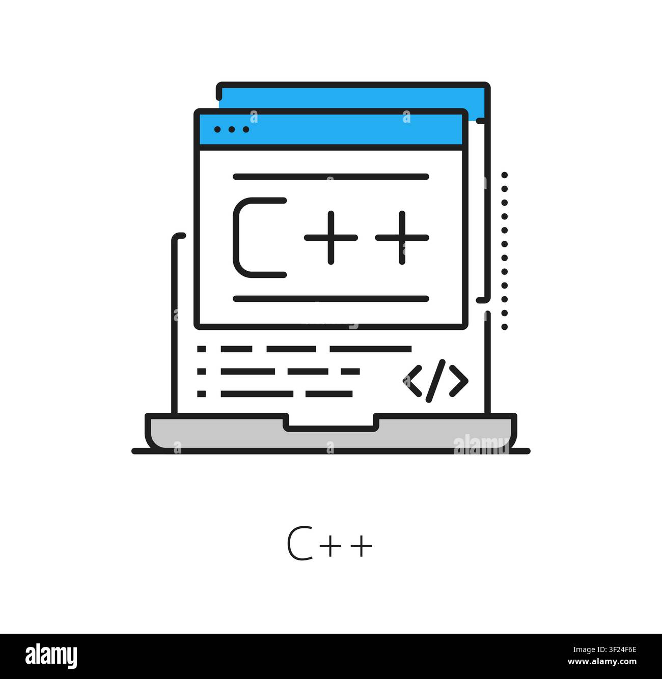 Software development program code line icon or symbol. Computer system programing line icon, software development pictogram. Program code engineering symbol Stock Vector