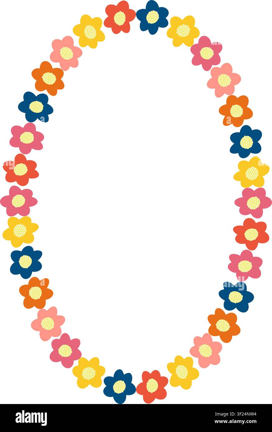 Wreath frame with colorful flower elements. Trendy graphic template. Cute empty frame box Stock Vector