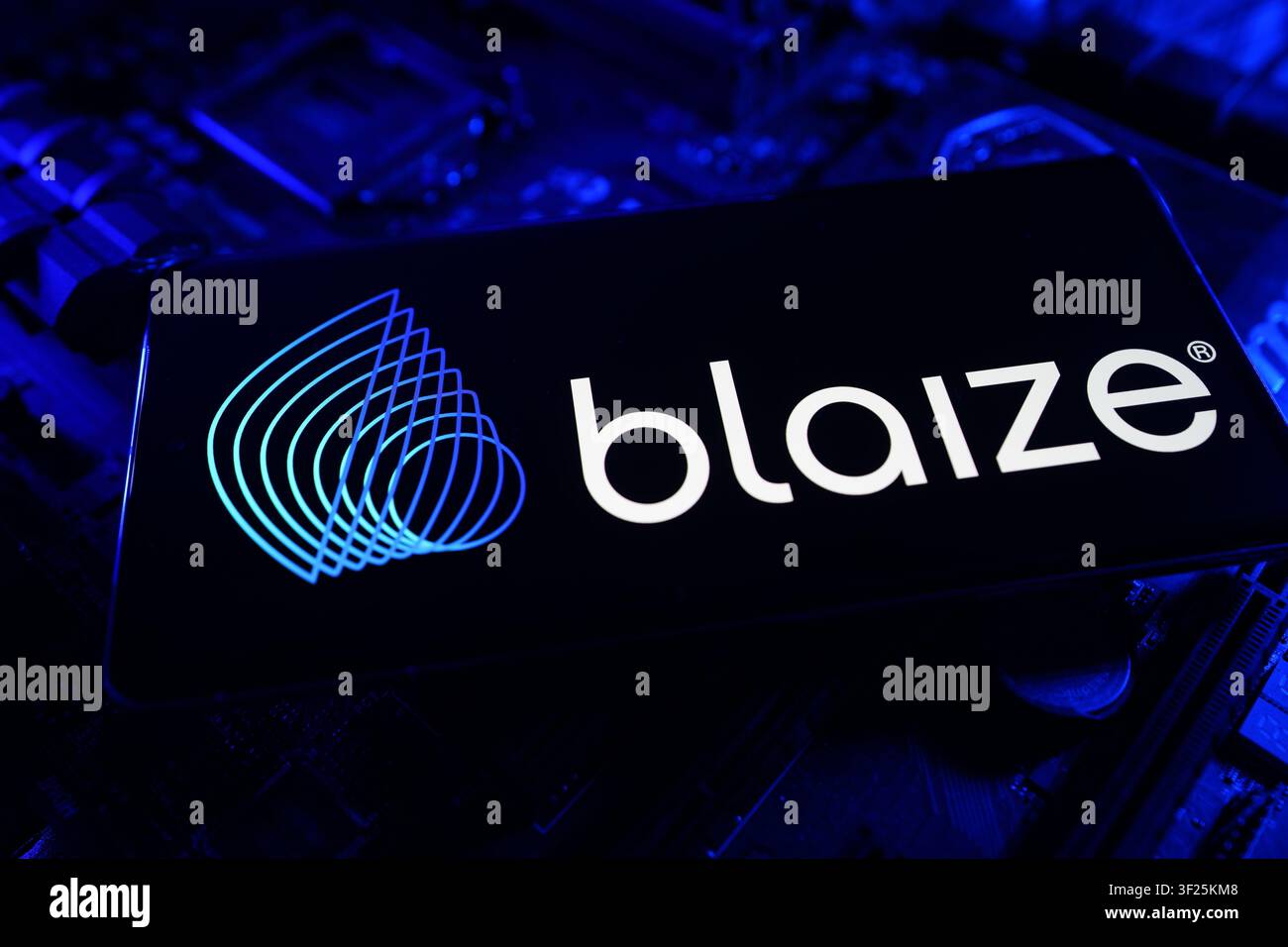 Blaize Logo Displayed on Computer Chip Circuit Board CPU Motherboard Representing Artificial Intelligence Computing and Semiconductor Technology Compa Stock Photo