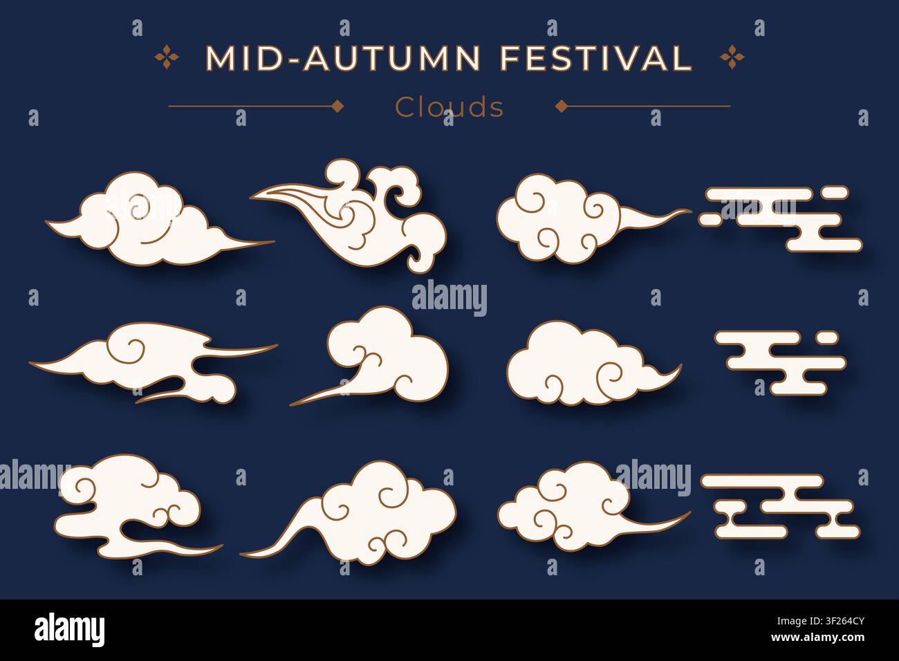 Decorative Chinese cloud collection for Mid Autumn Festival in modern simple style Stock Vector