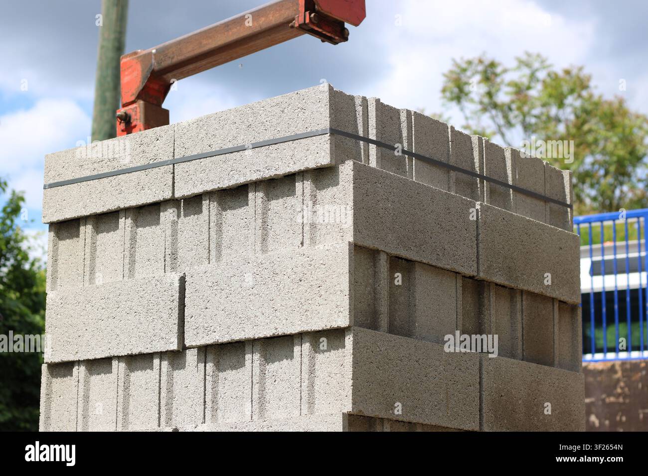 Grey concrete blocks stack delivery Stock Photo