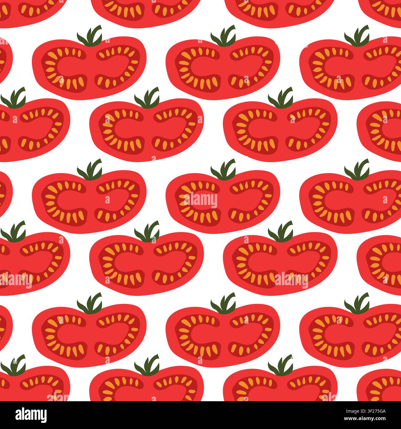 Fresh Red Tomato Slice Seamless Pattern Healthy Vegetable Background Stock Vector