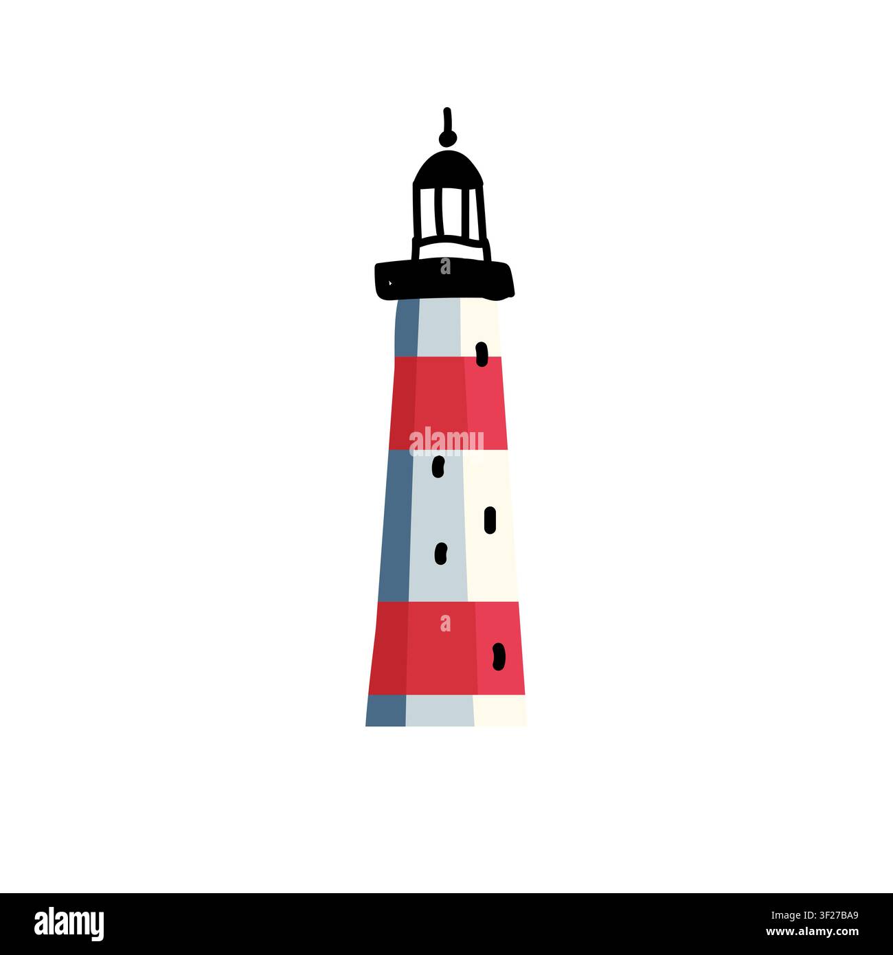 Tall red and white striped lighthouse, flat vector illustration Stock Vector