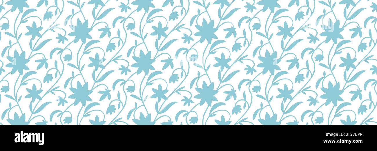 Blue Floral Seamless Pattern with Elegant Botanical Vines Stock Vector