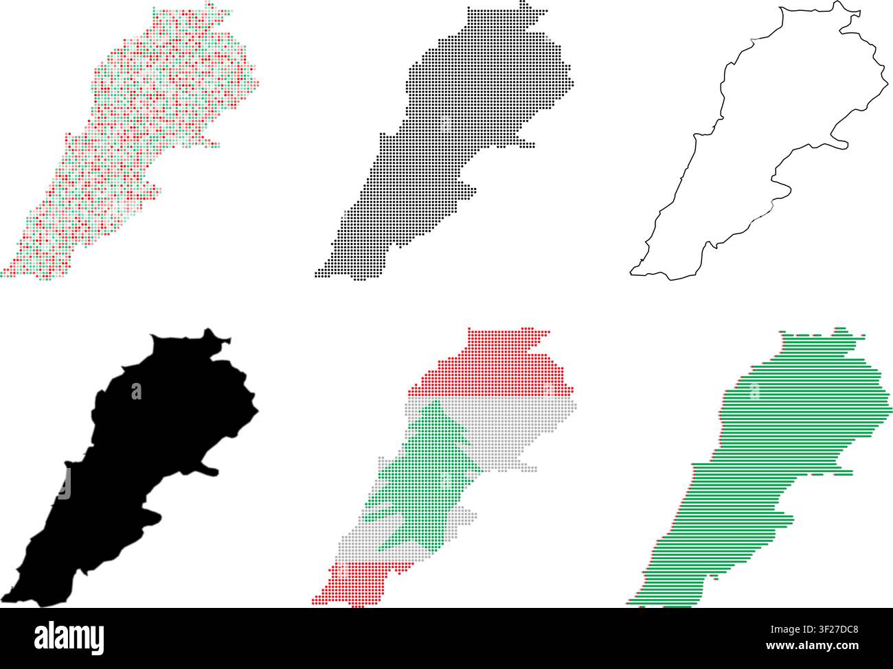Lebanon map collection. Set of country silhouettes and geometric graphic designs. Stock Vector