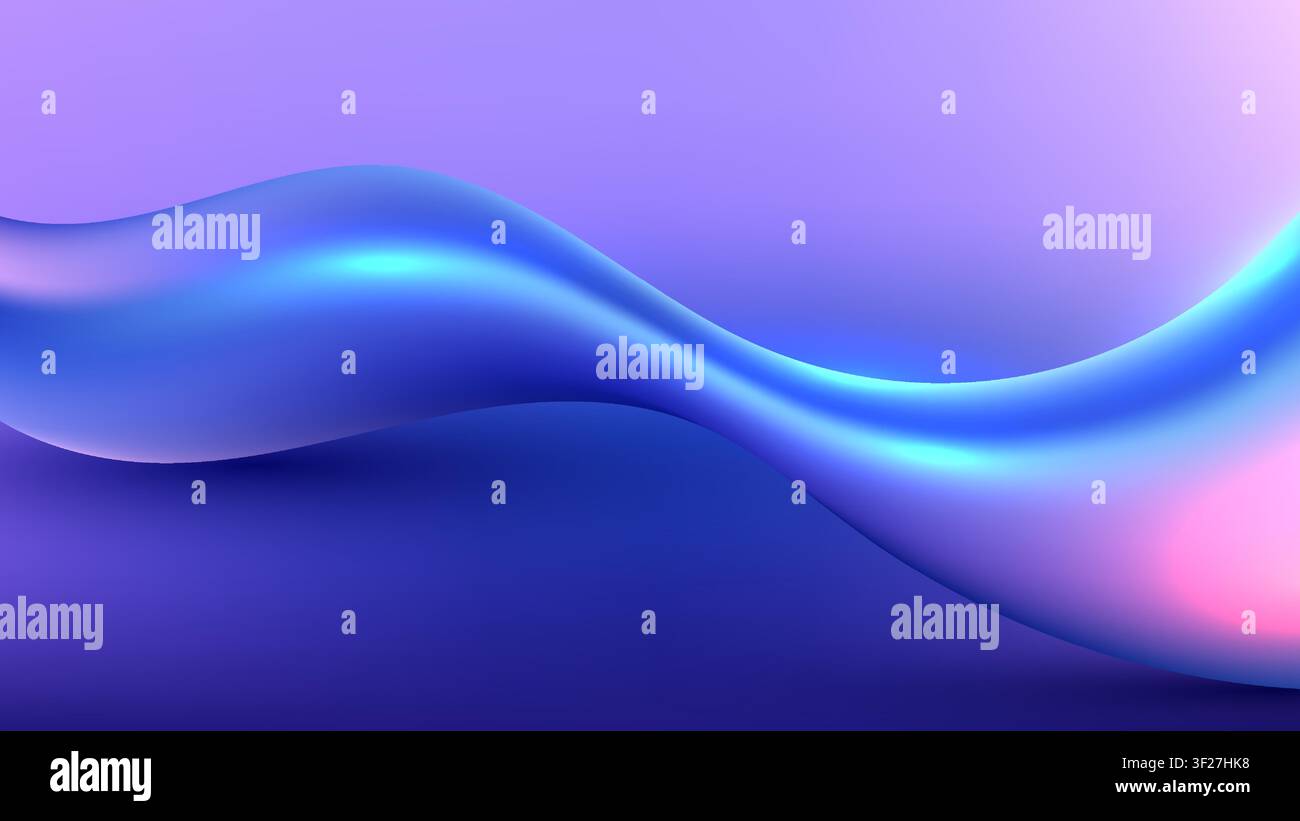 Abstract 3D fluid wave background with neon blue and purple gradient digital illustration for modern web design Stock Vector
