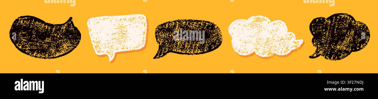 Black and white different shapes crayon text boxes. Stock Vector