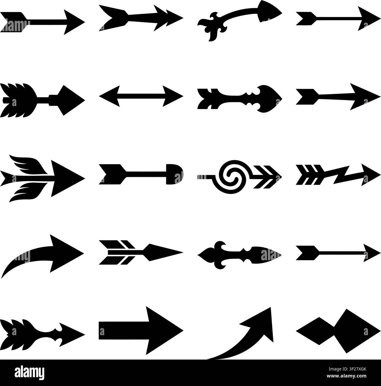 Vintage arrow silhouette vector illustration set with unique decorative pointers Stock Vector
