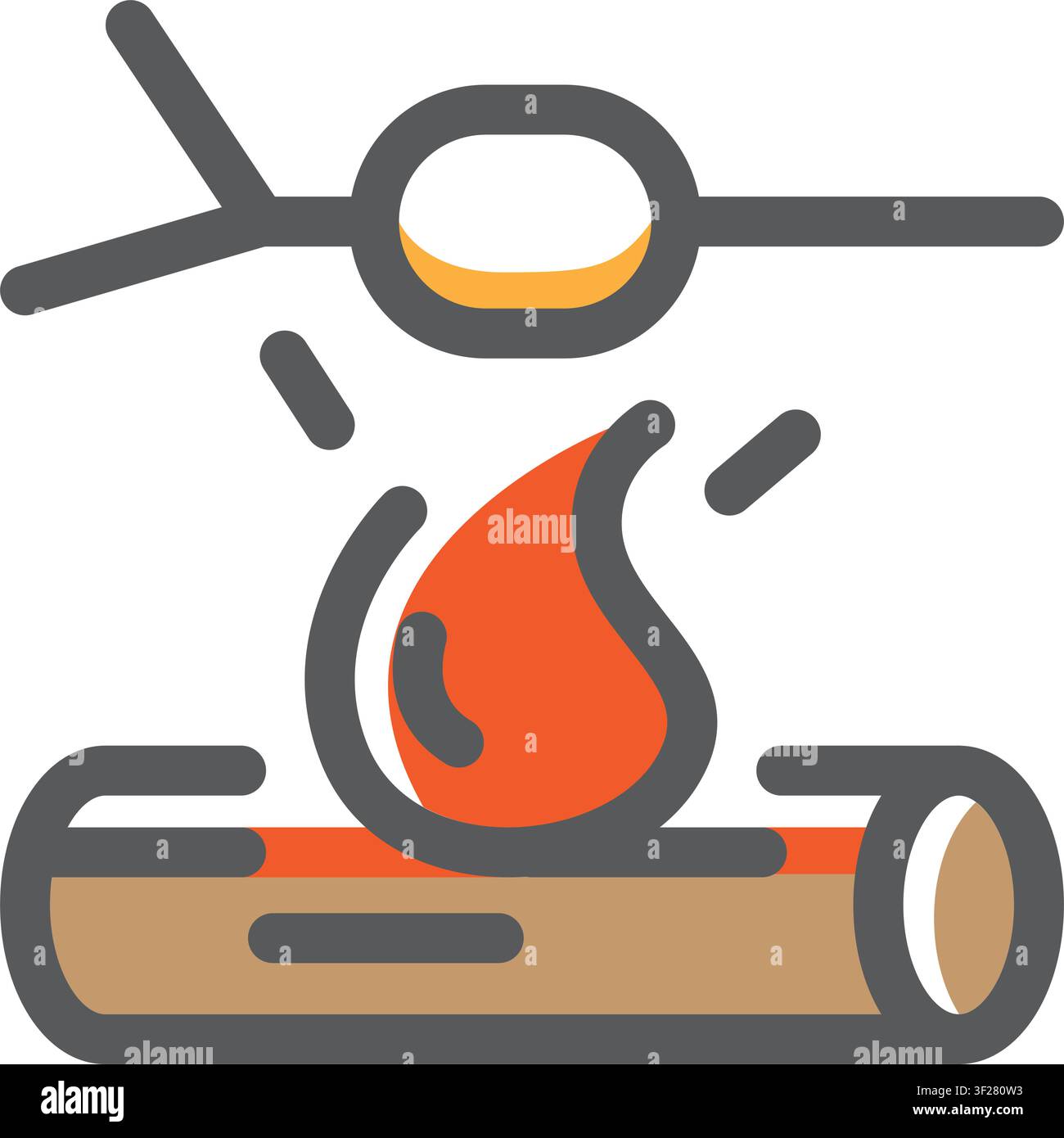 Marshmallow Campfire Icon, Camping, Bonfire, Fire, Roast, Smores Stock Vector