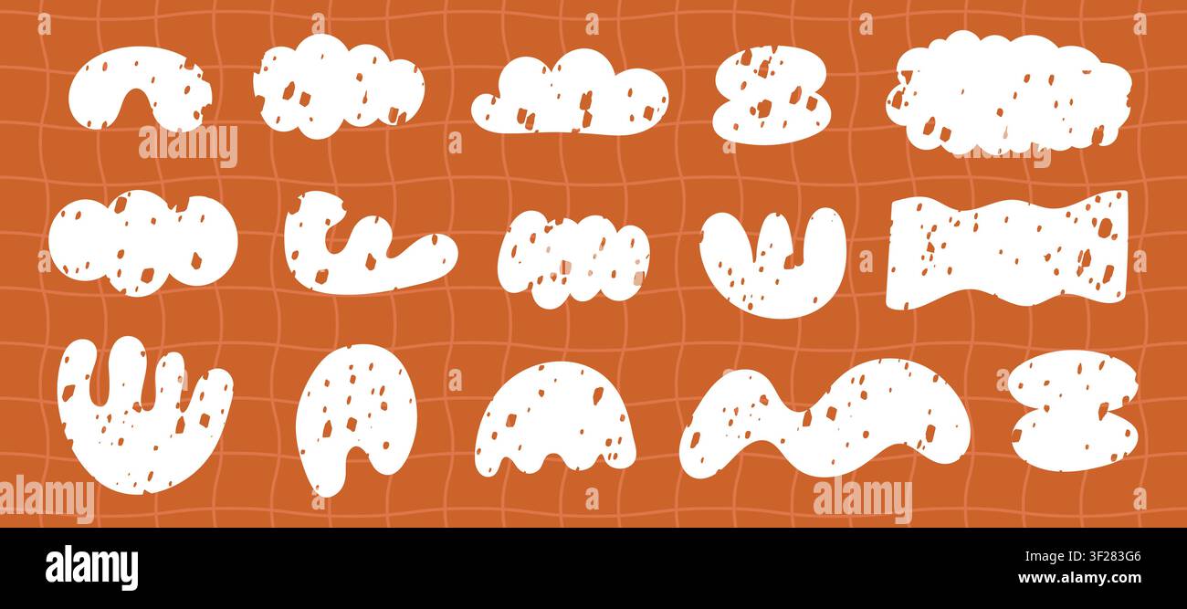 Funny doodle shape set. White organic elements with trendy texture Stock Vector