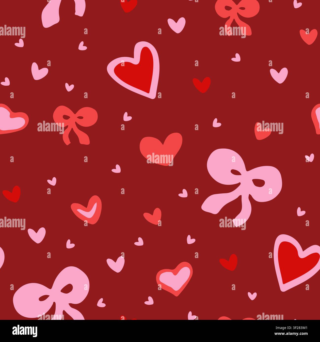 Seamless pattern with doodle bows and heart shapes. Stock Vector