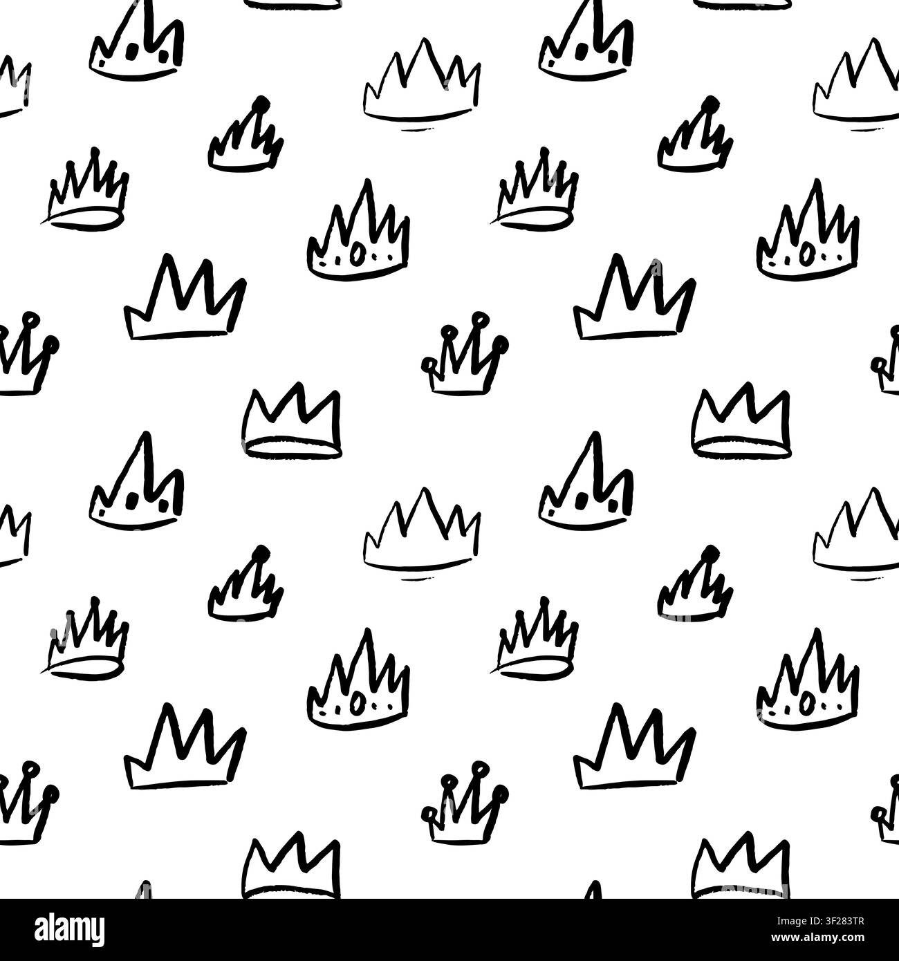 Crayon doodle crown seamless pattern. Hand drawn queen or king crowns background Stock Vector