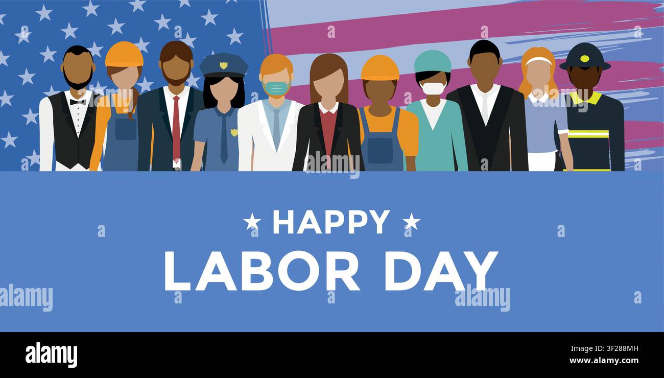 happy labor day celebration with worker different professional groups vector illustration Stock Vector