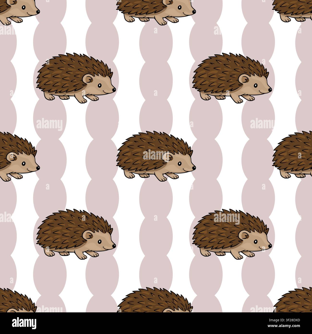 Seamless vector pattern with cute cartoon hedgehogs on a decorative pastel wavy background Stock Vector