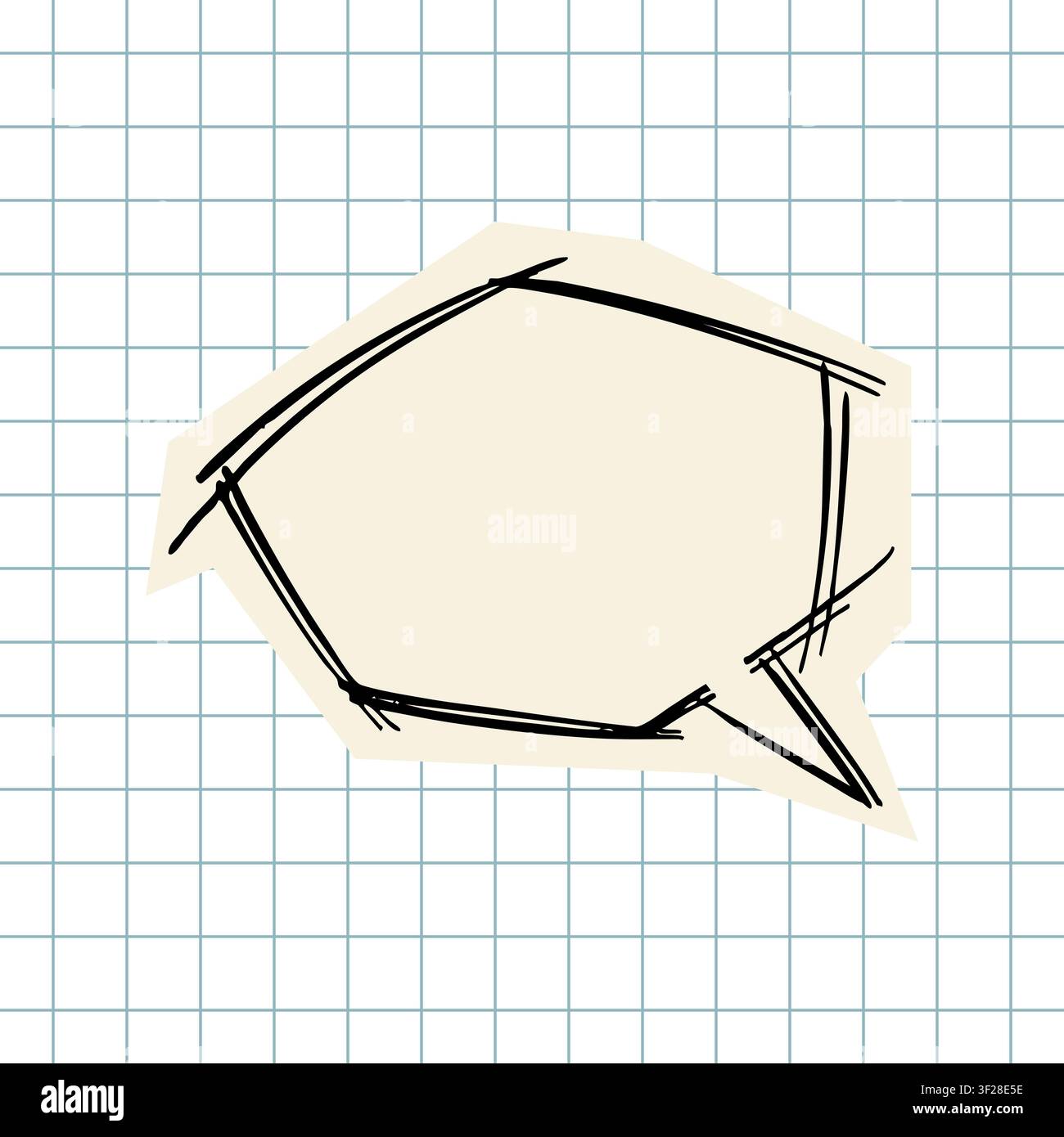 Hand drawn scribble speech bubble on grid paper Stock Vector