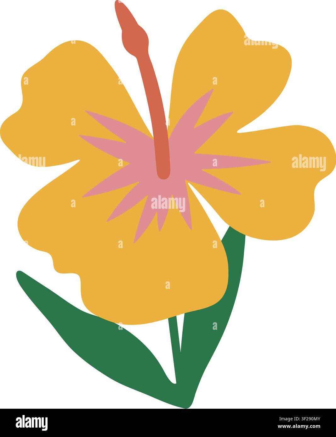 Hand-drawn tropical hibiscus flower vector illustration. Cute trendy doodle style design element. Stock Vector