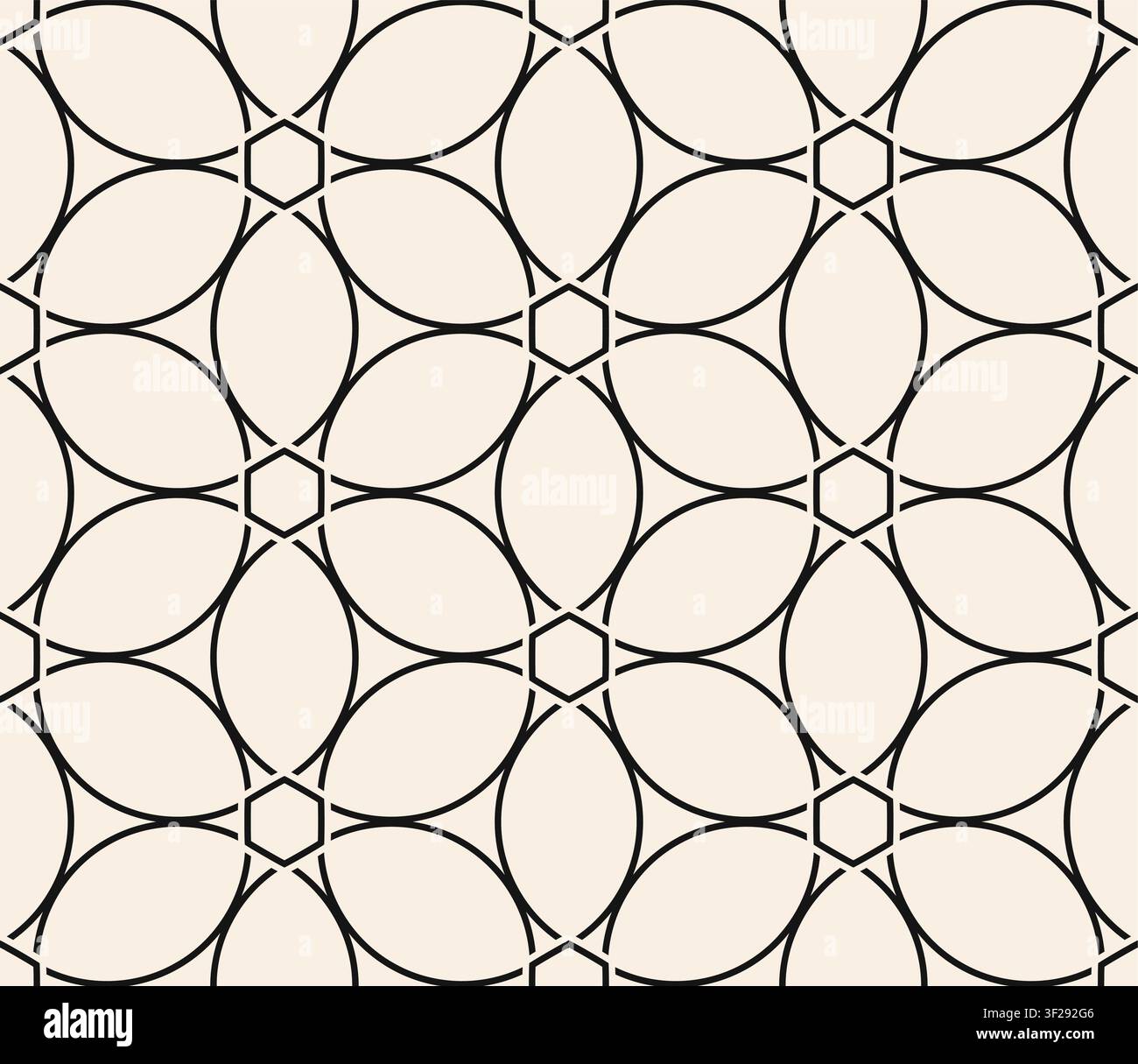 Black and beige seamless geometric pattern. Abstract overlapping circles background vector. Stock Vector