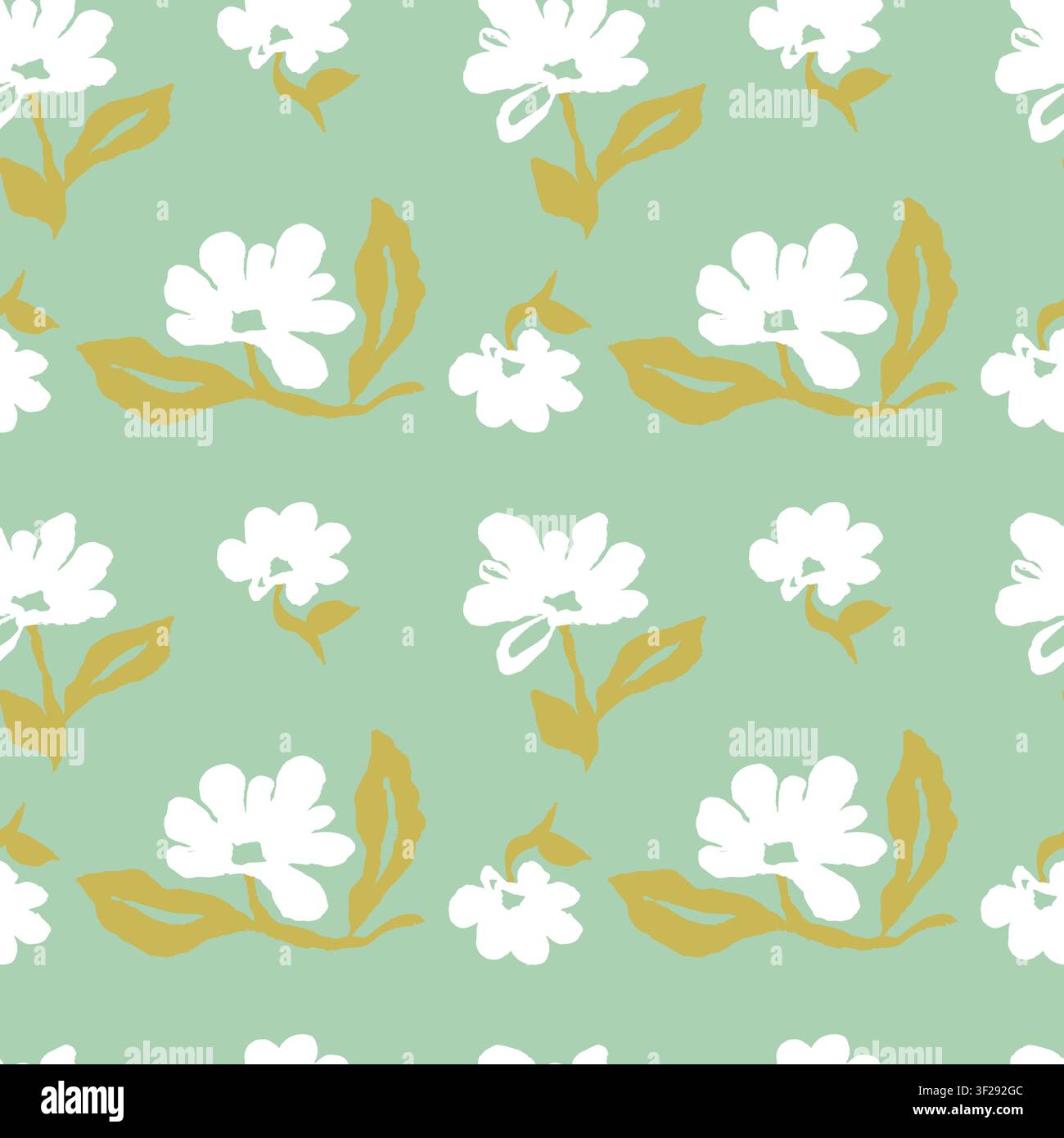 Seamless pattern with hand drawn abstract flowers on teal background. Artistic brush strokes minimal floral repeat design Stock Vector