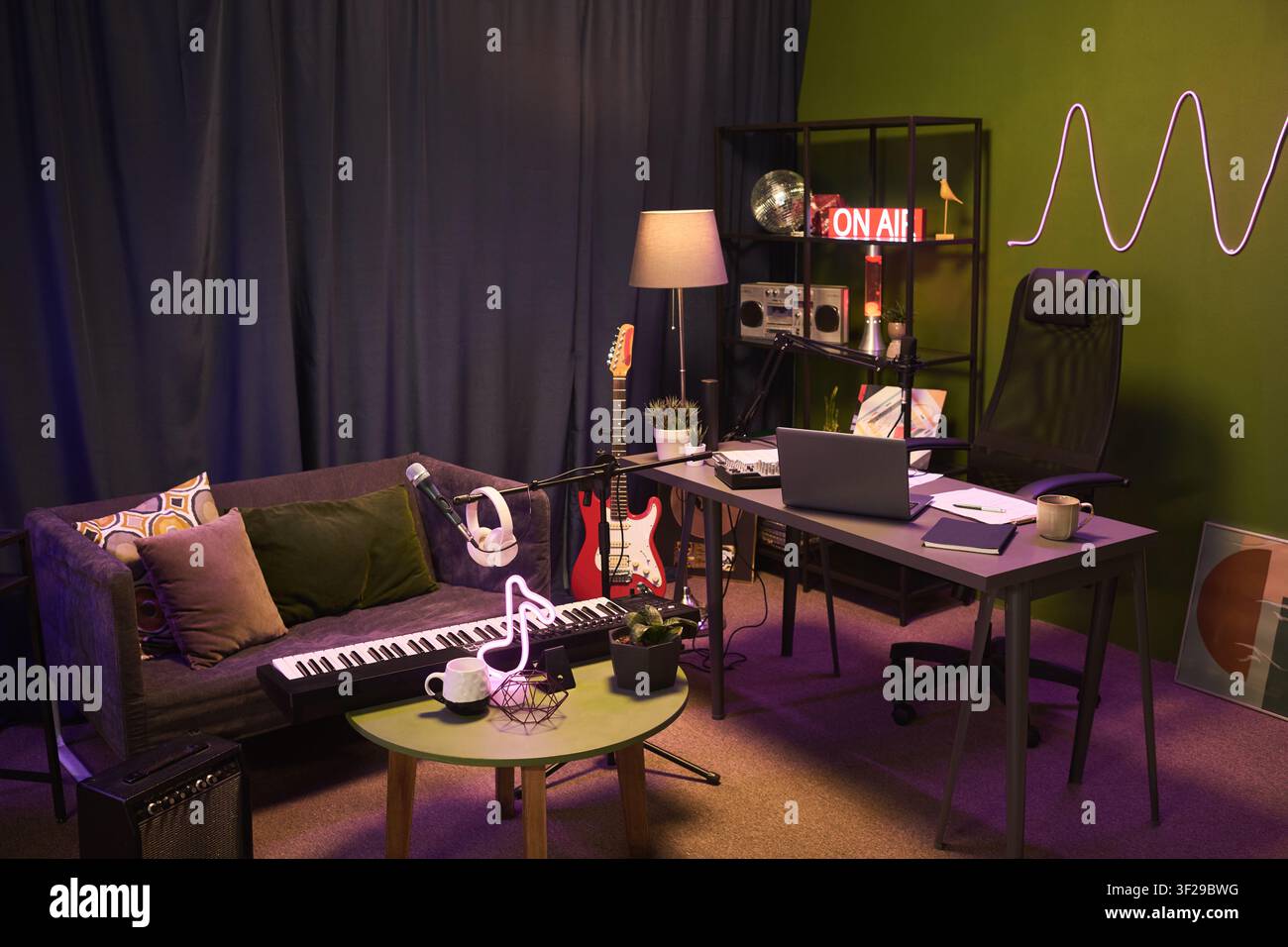 Home Podcast Studio Setup Supporting Music Content Creation Stock Photo