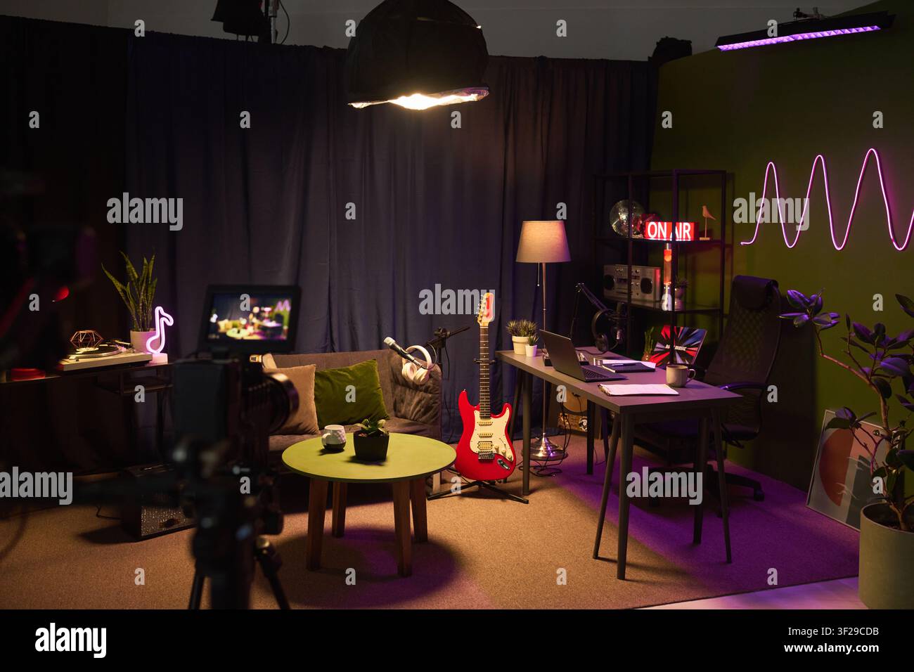 Home Studio Interior Prepared for Podcast Recording and Streaming Stock Photo