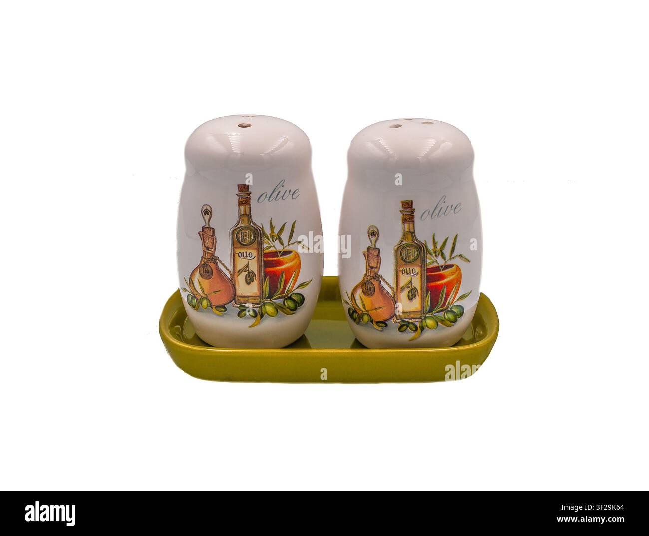 Ceramic salt and pepper shaker set on a white background Stock Photo