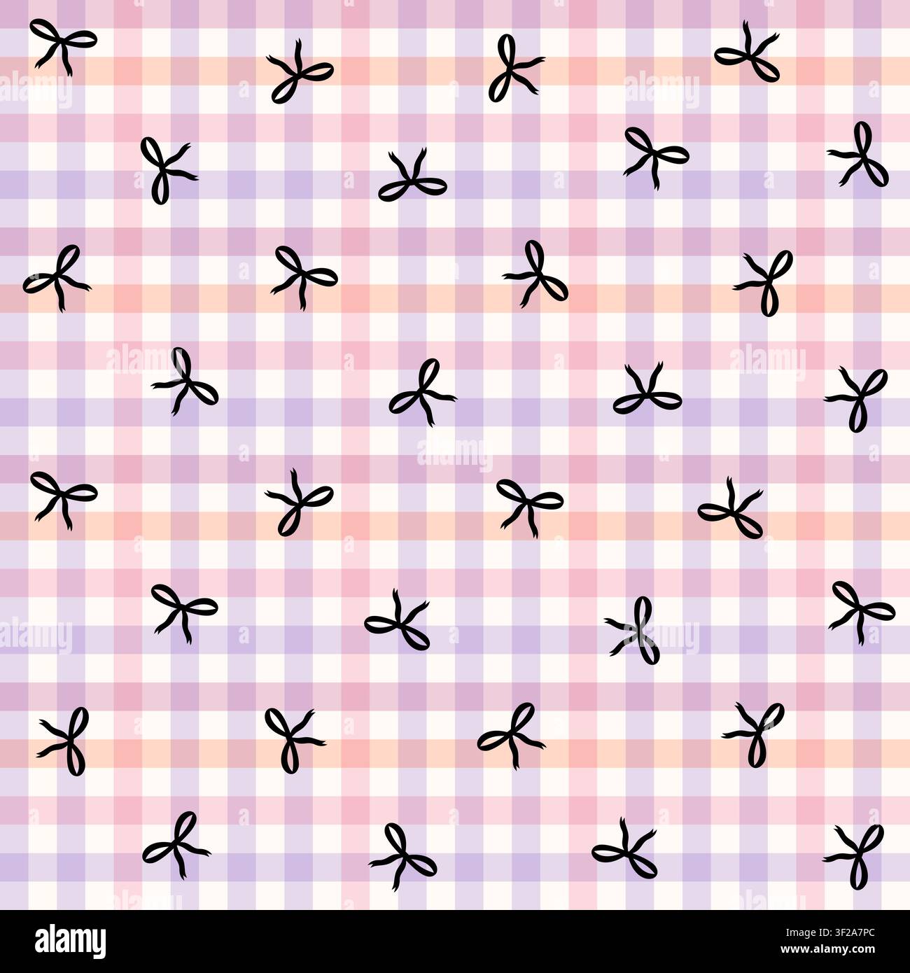 Seamless Halloween pattern with black bows on pastel gingham backdrop. Vector checkered background for autumn designs. Stock Vector