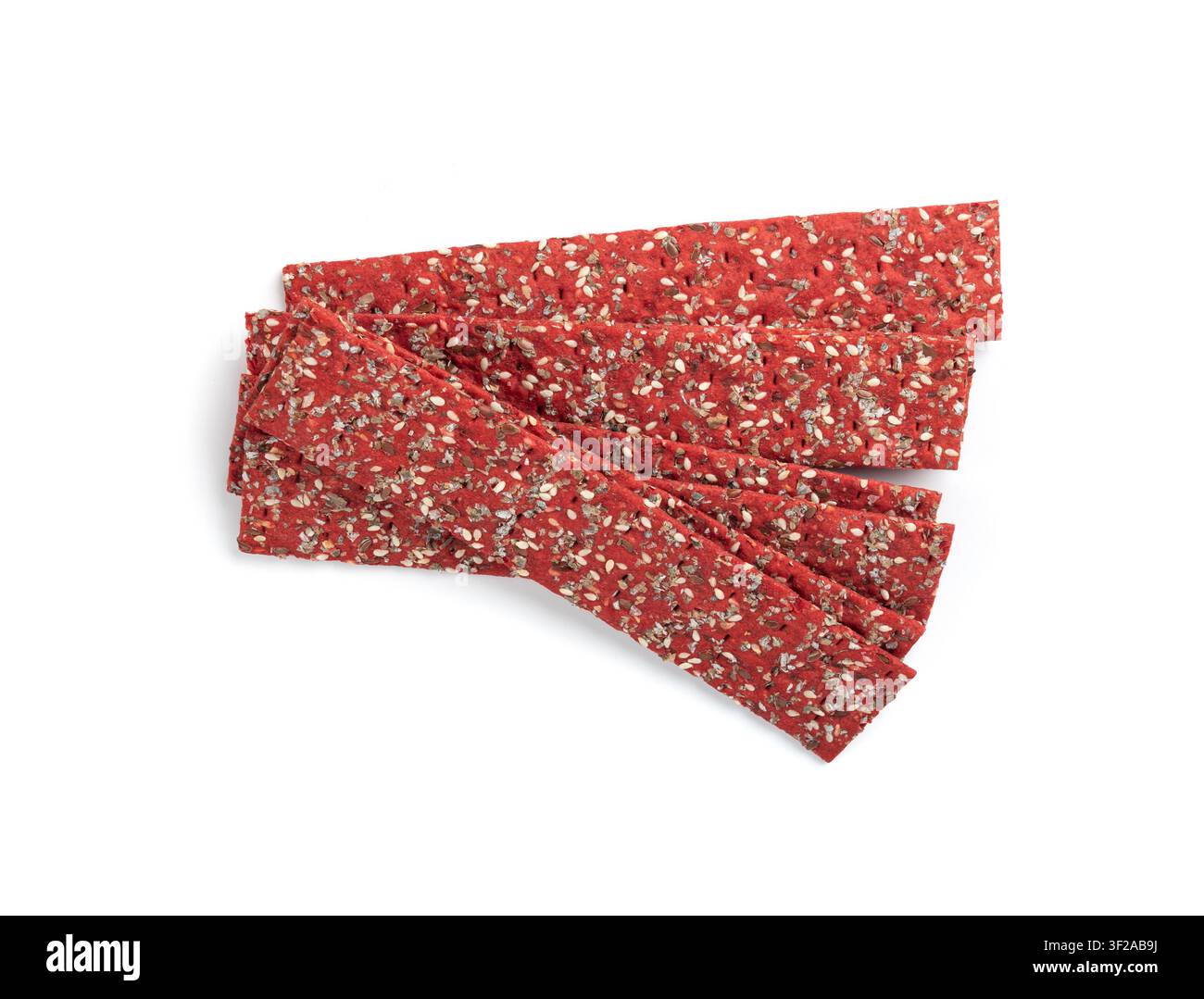 Beetroot crackers isolated, thin rusk beet root crisps on white background Stock Photo