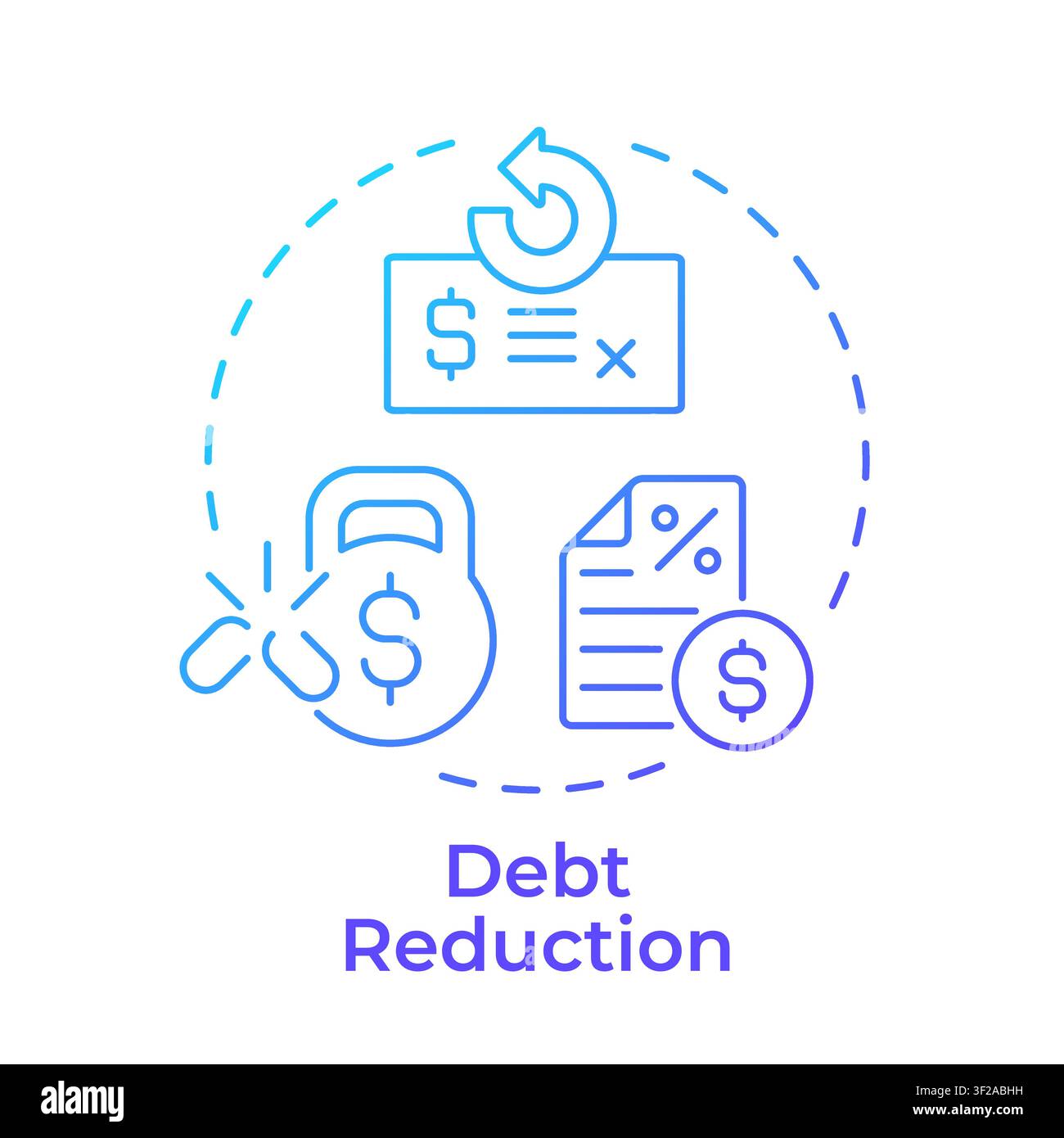 Debt reduction blue gradient concept icon Stock Vector