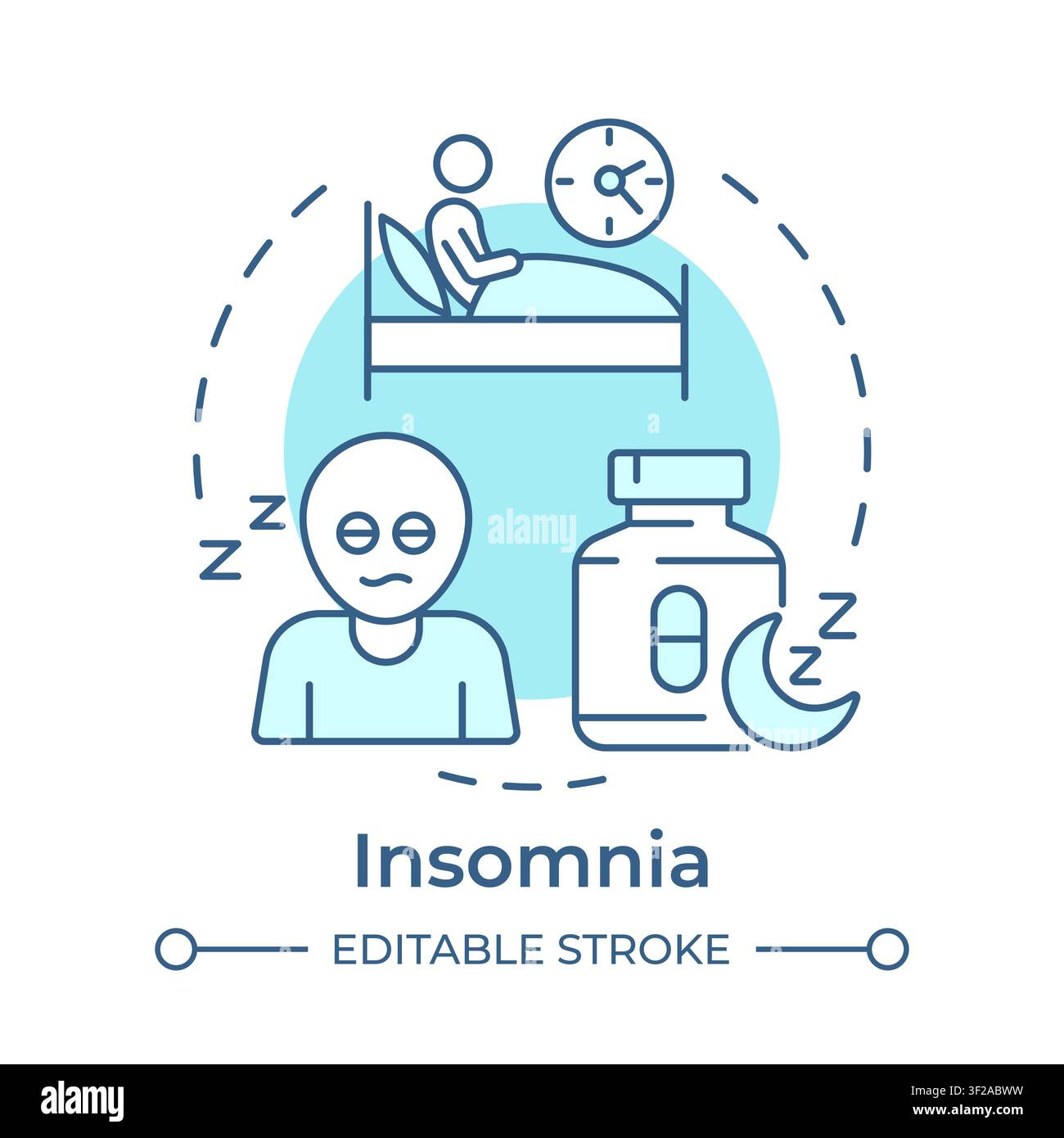Insomnia soft blue concept icon Stock Vector