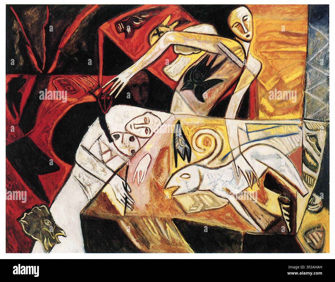 Mimmo Paladino Suonno after Piero della Francesca 1983; Dream; Traum; mysterious space full of symbols, simplified human silhouettes and animal motifs Stock Photo