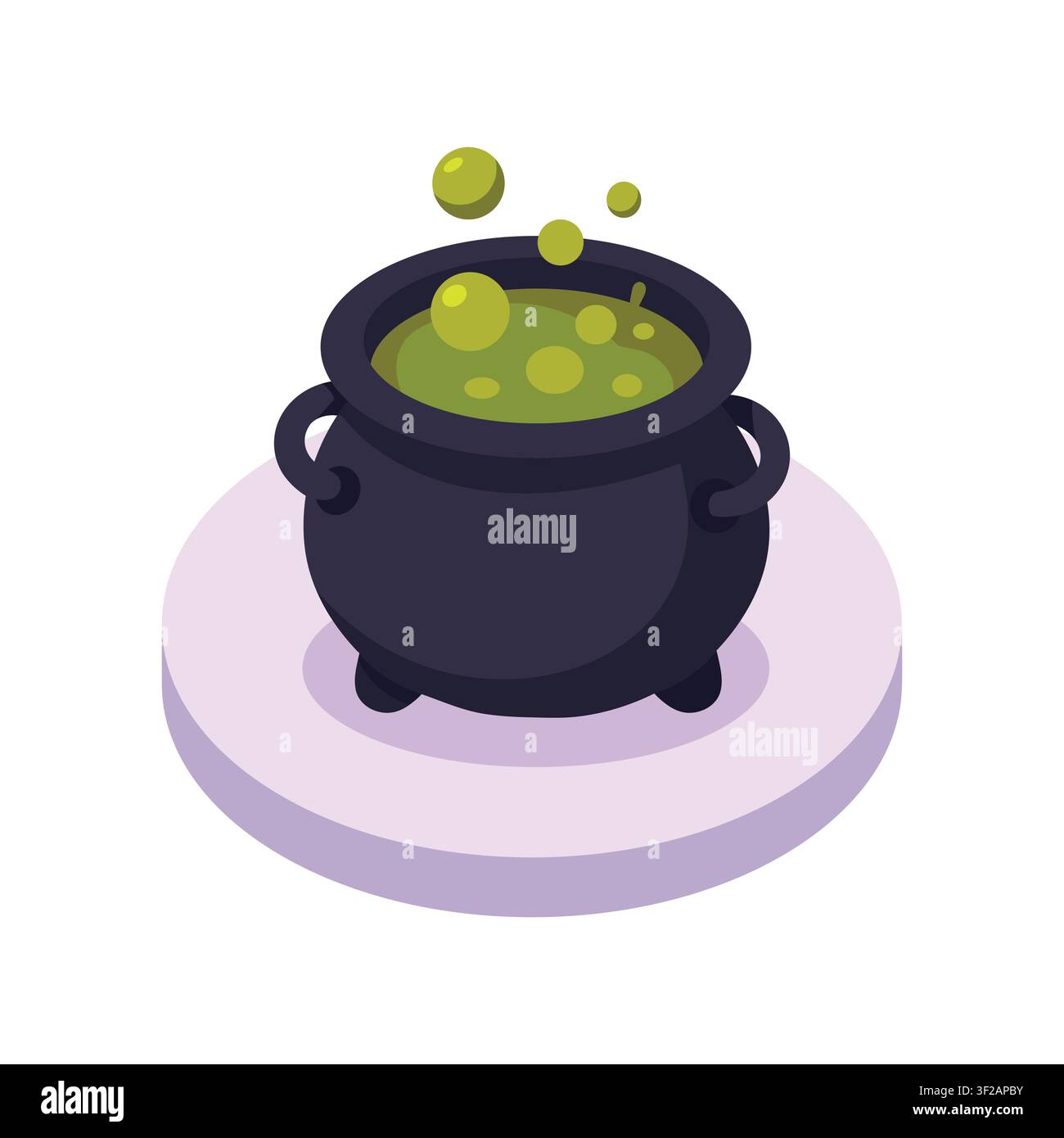 Witch's cauldron bubbling with green potion isometric illustration Stock Vector