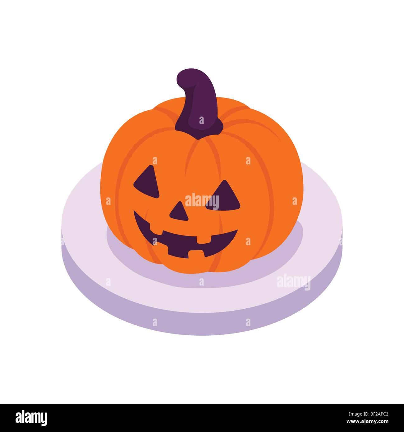 Pumpkin jack-o-lantern on a circular platform isometric illustration Stock Vector