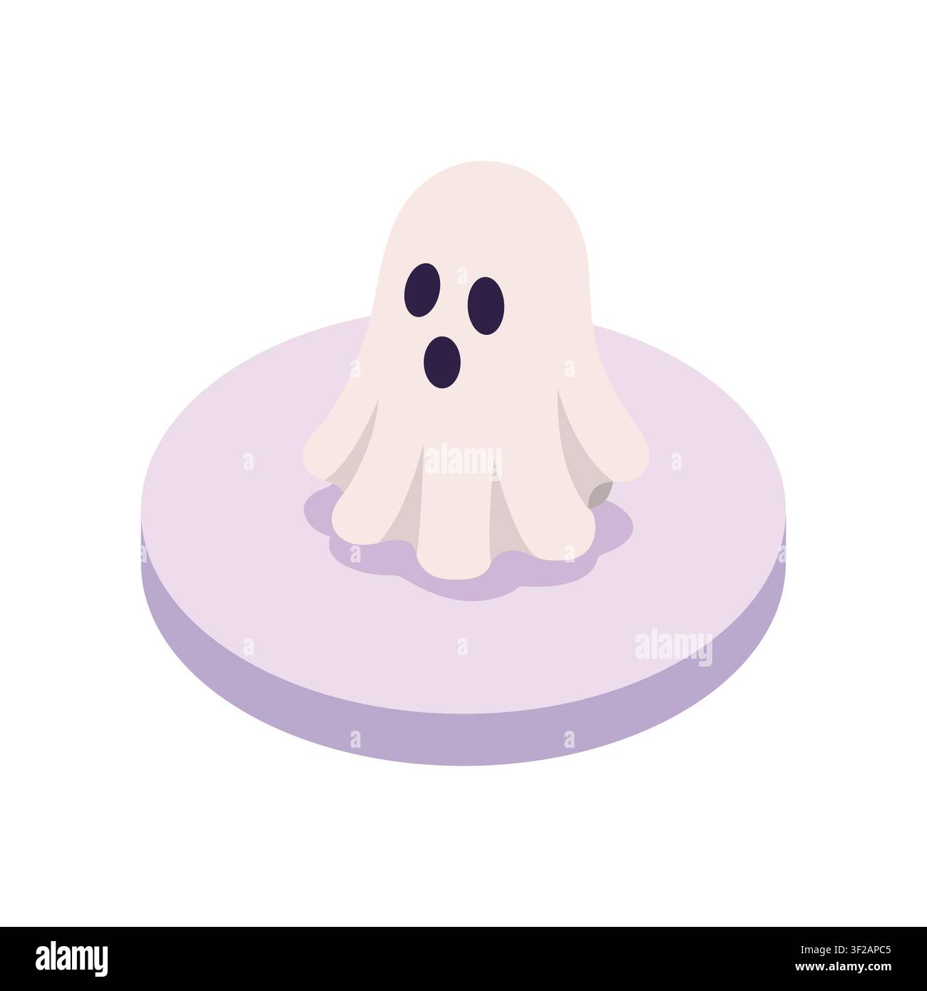 Isometric white ghost character illustration on a purple base Stock Vector