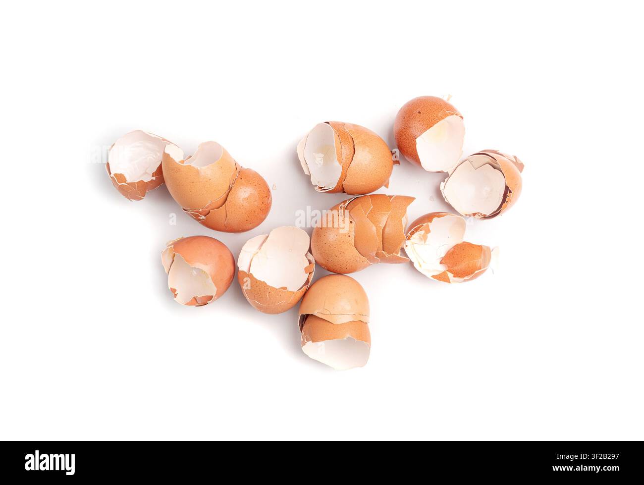 Broken Egg Shell Isolated, Crushed Eggshell, Calcium Supplement, Cracked Eggshells, Natural Compost Ingredient, Broken Egg Shells on White Background Stock Photo